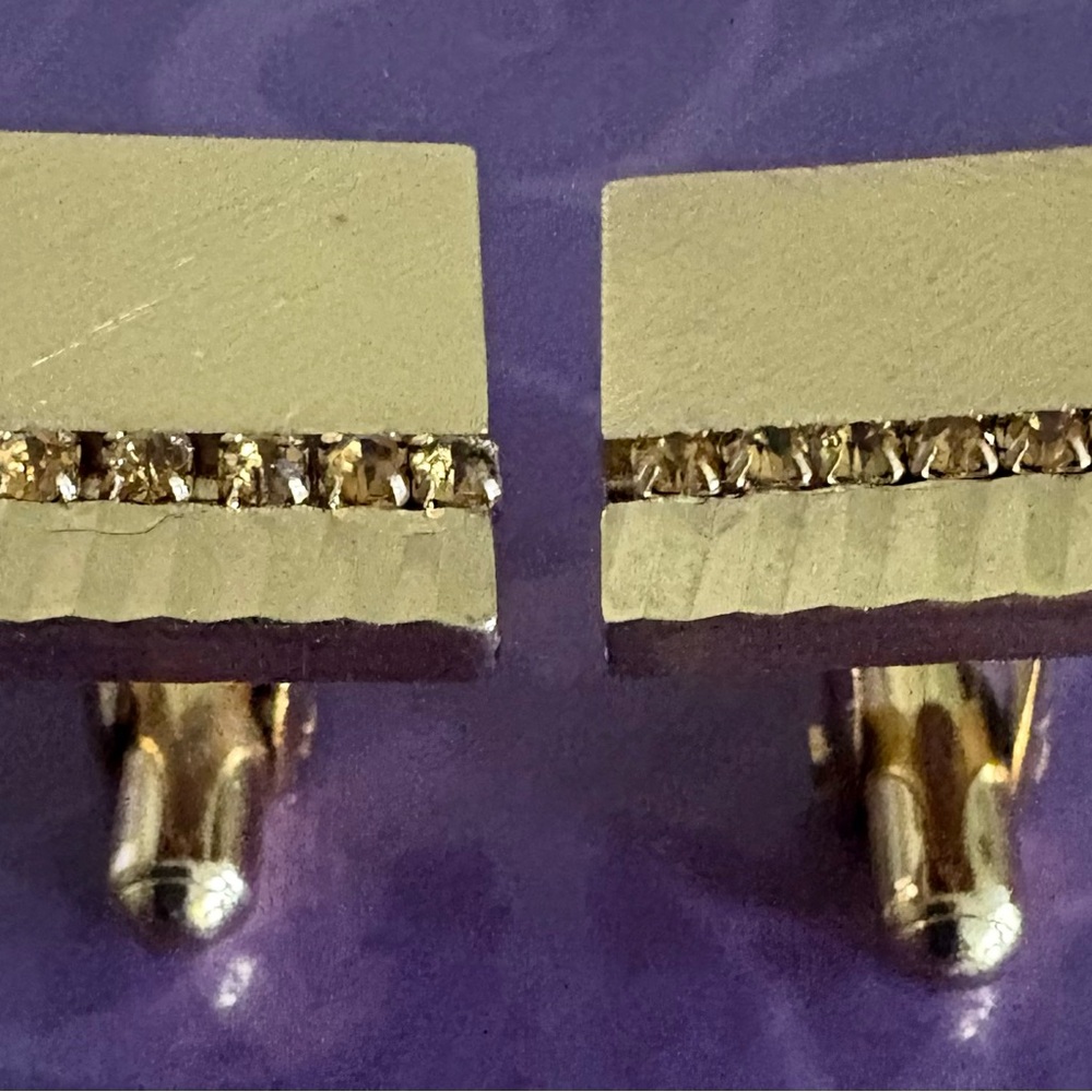 Gold Tone Cufflinks with Amber Rhinestone Accent